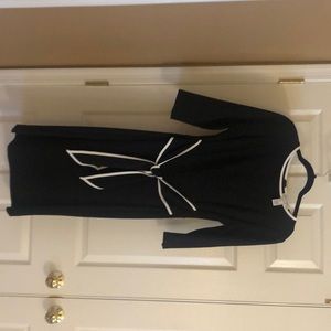 Elegant, practically new Joseph Ribhoff black and white tie front dress.